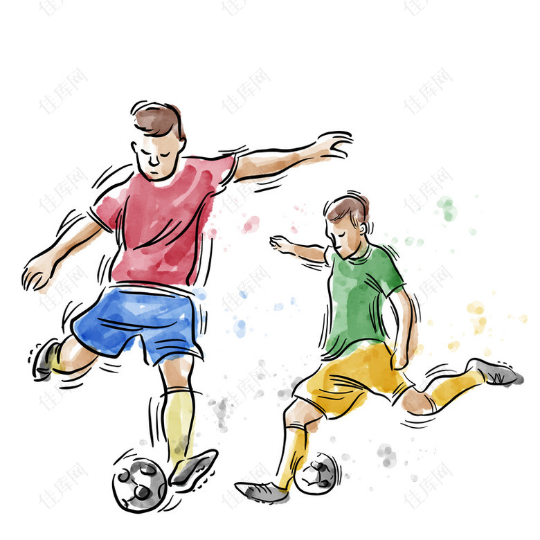 卡通手绘少年踢球背景素材