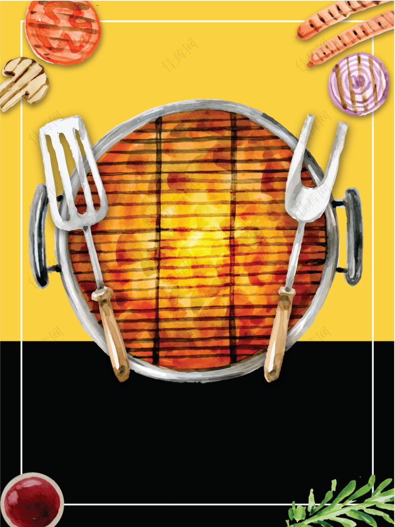 欧式烧烤BBQ海报广告展板矢量背景素材