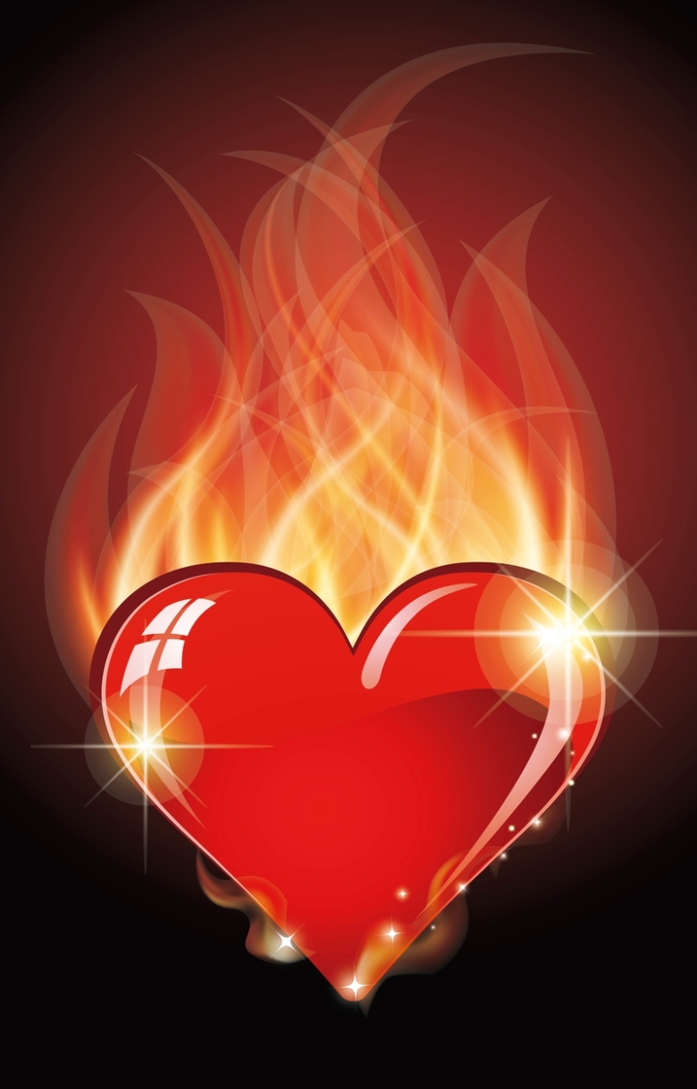 红色爱心上燃烧的火焰背景素材