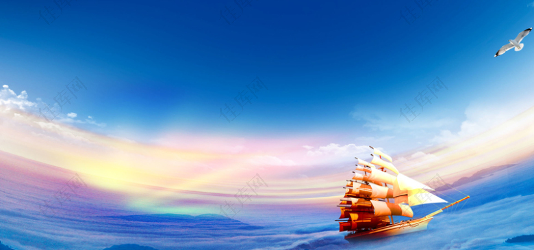 蓝色大海帆船天空背景