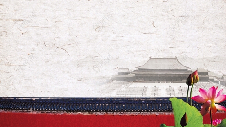 中国风水墨画红墙黑瓦背景