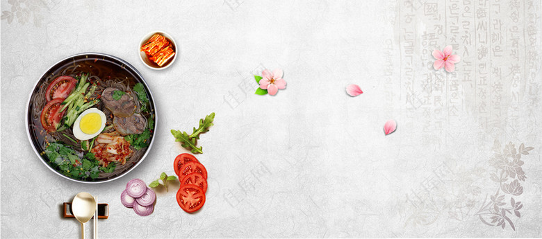 韩国料理美食俯视图大气灰色背景