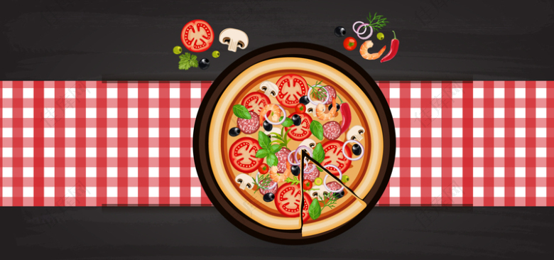 淘宝矢量卡通意大利披萨盘子西红柿蘑菇海报