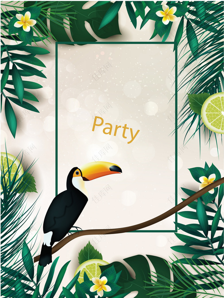 热带植物八哥party海报背景素材