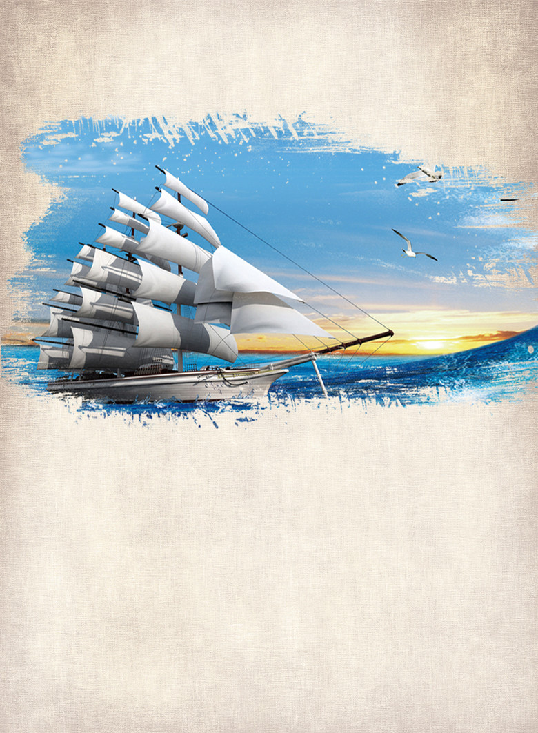 海上帆船旅游纹理印刷背景