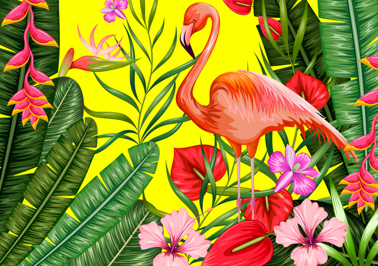 文艺热带植物插画背景