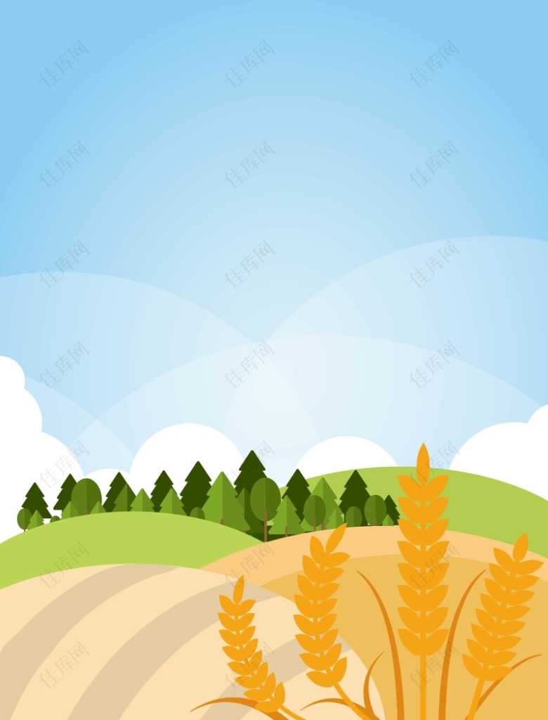 矢量手绘扁平化小麦风景背景素材