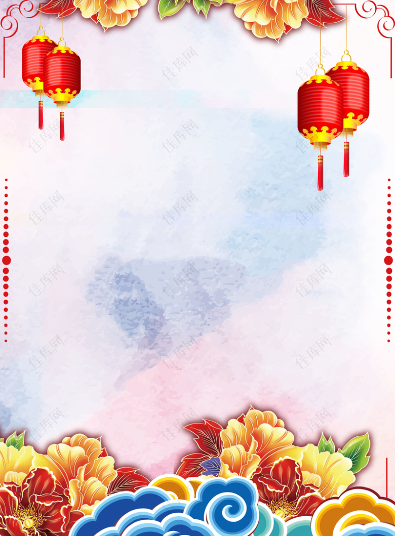 中式云纹牡丹灯笼2017春节新年背景素材