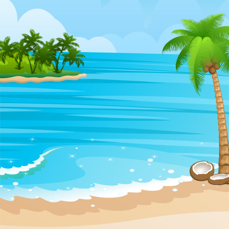 扁平化蓝色海景沙滩主图背景