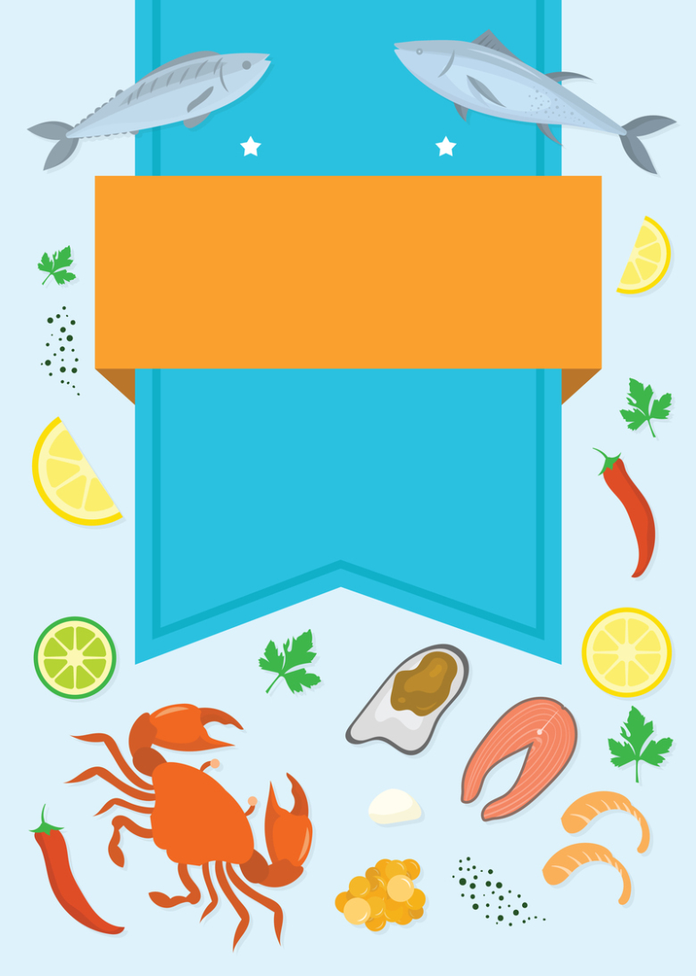 亮蓝色海鲜餐饮海报背景素材