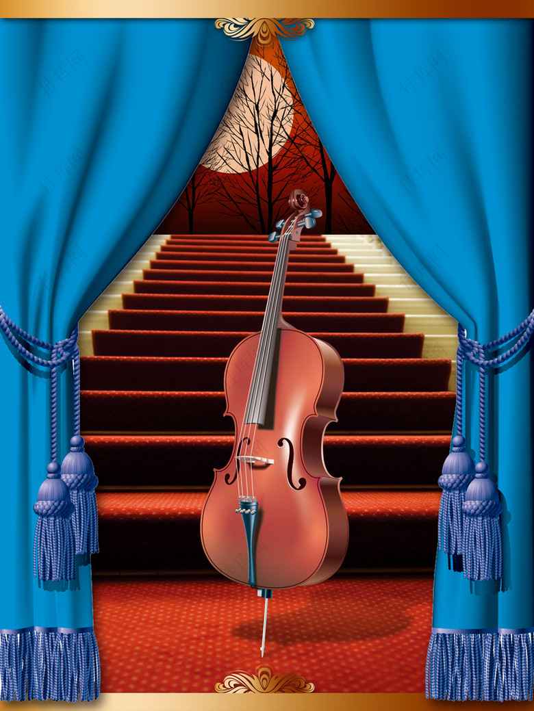 大气帷幕大提琴蓝色背景素材