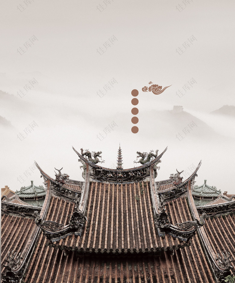 中国风屋顶水墨背景素材