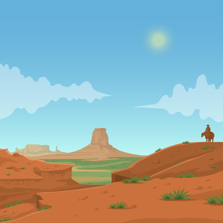 西部沙漠卡通牛仔背景素材