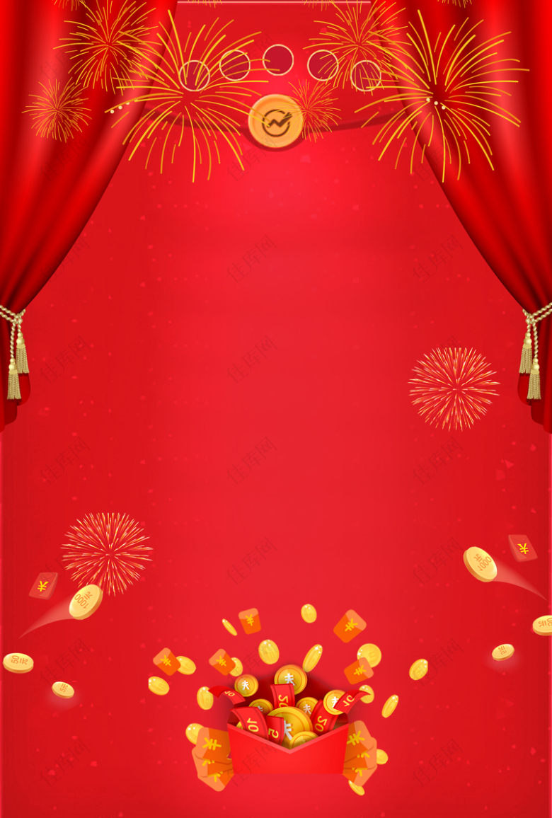 新年大礼包烟花红色背景