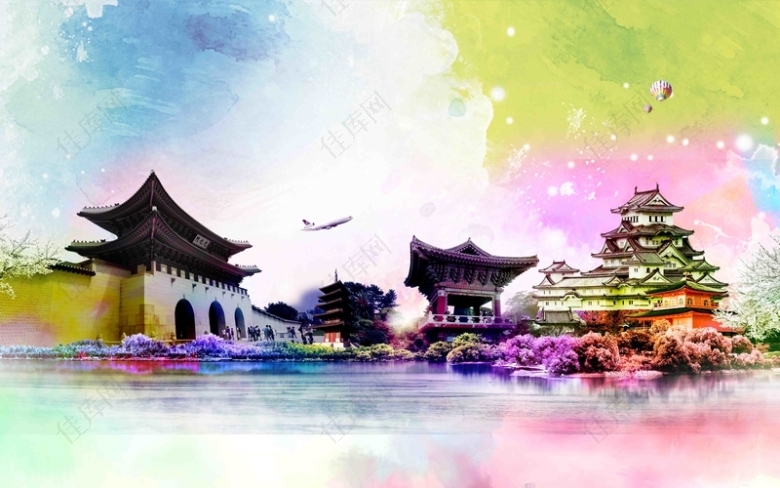 韩国旅游文化海报背景模板