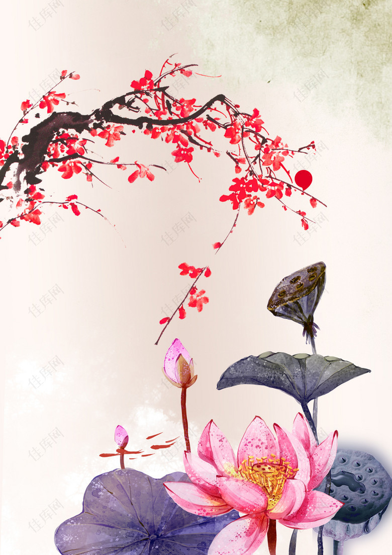 中国风花朵浅色背景素材