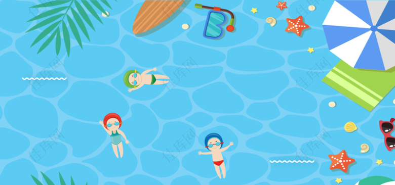 夏季游泳童趣蓝色淘宝海报banner背景
