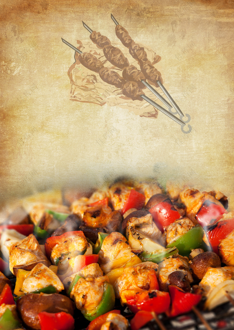 美食撸串烤串海报背景