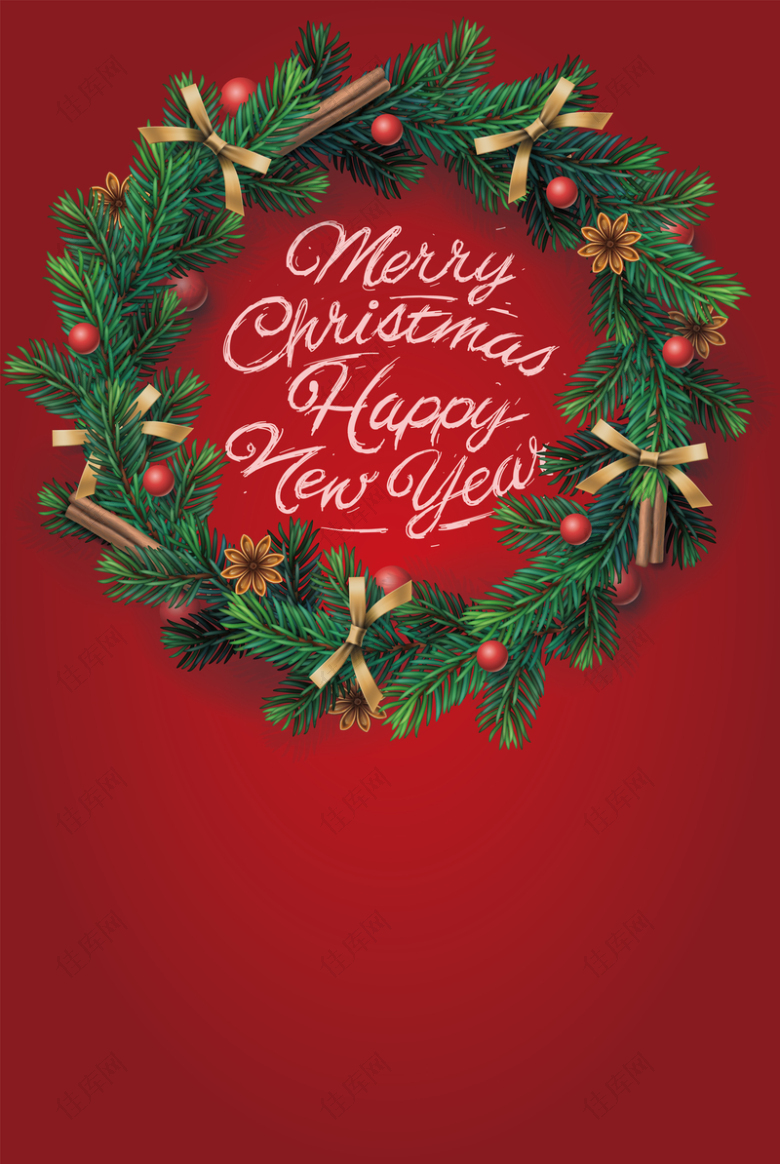 红色圣诞花环艺术字海报背景素材