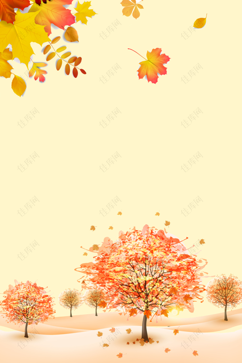 秋天黄树叶小清新梧桐树黄色背景