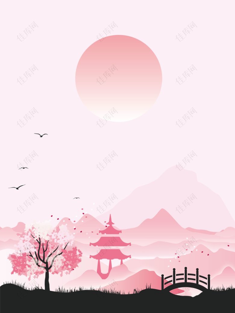 中国风粉红色风景背景背景图片素材 佳库网