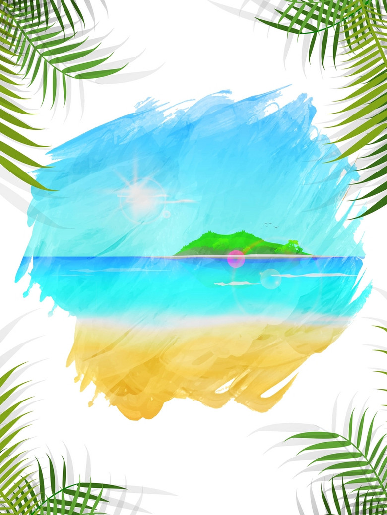 矢量水蓝天沙滩海洋椰树叶子风景背景