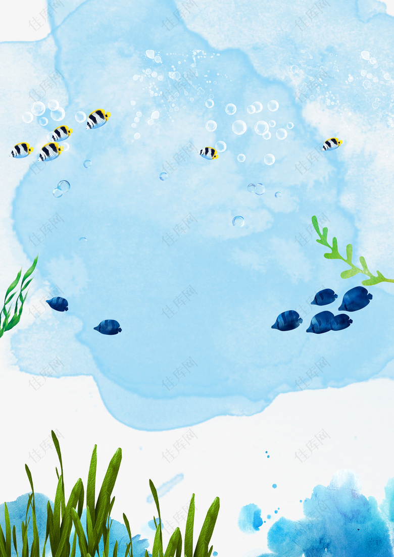 简约创意手绘蓝色海洋风景背景素材