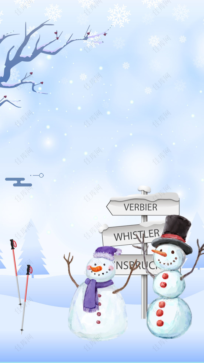 雪地雪人玩雪滑雪冬天冬季背景
