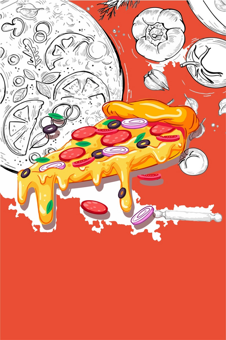 卡通手绘美食披萨西餐店海报背景