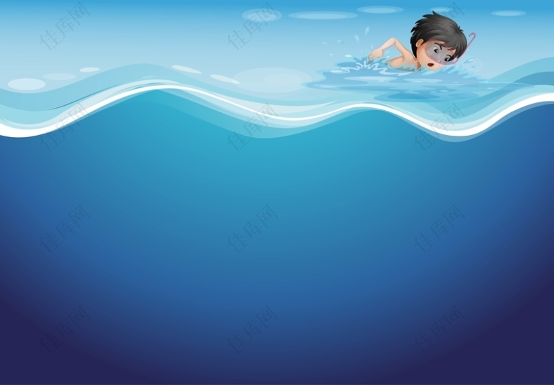 矢量卡通儿童画游泳背景