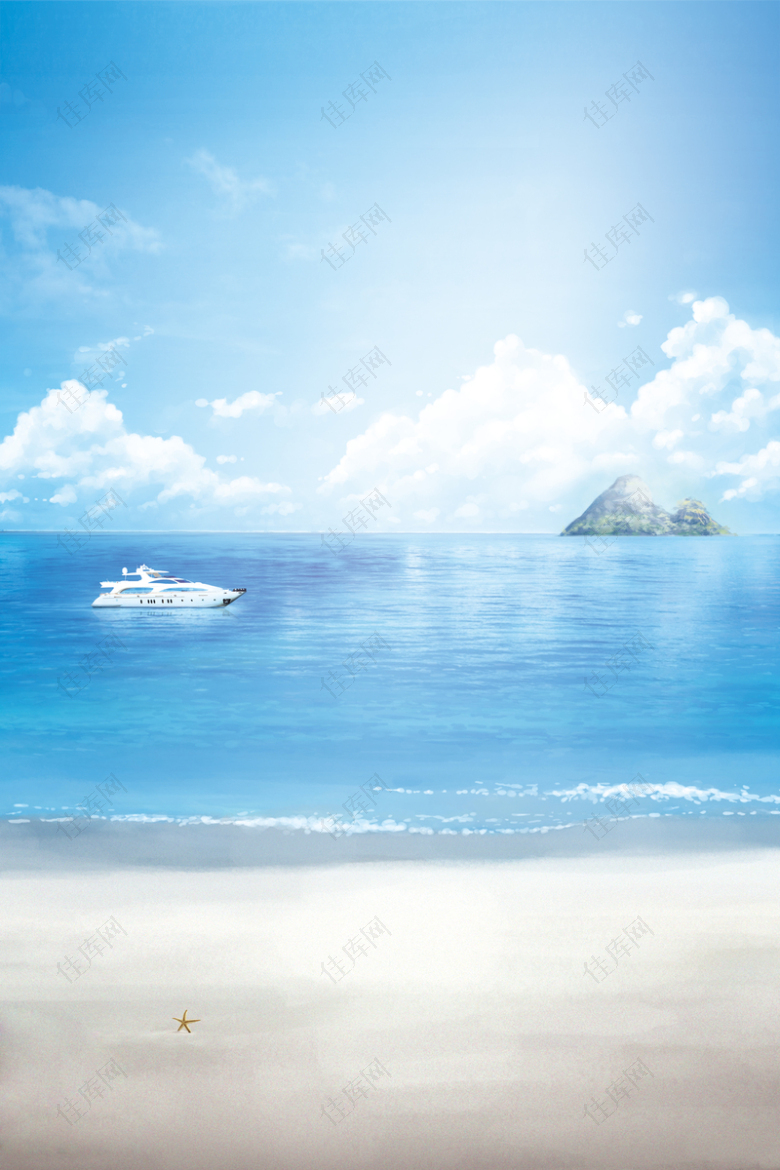 蓝色清新海边背景设计图