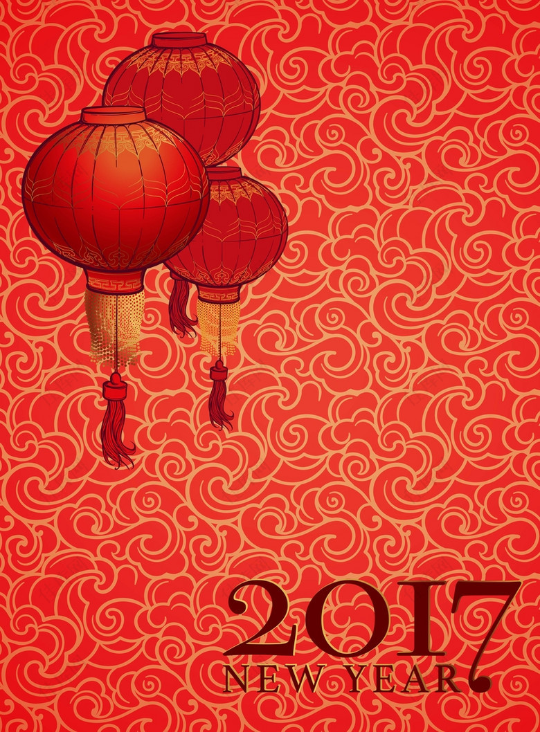 矢量中国风复古2017年红灯笼背景