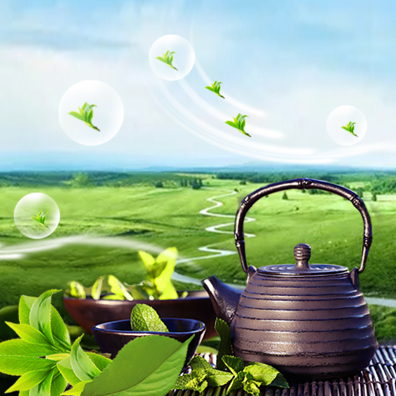 清新自然茶园茶具PSD分层主图背景素材
