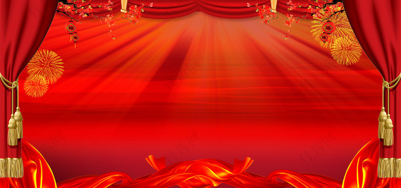 红色中式儿童节舞台背景