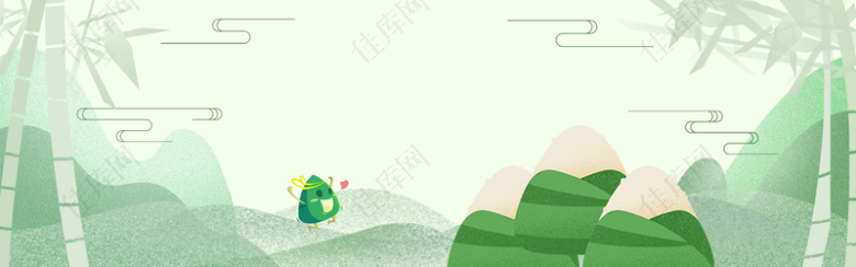 绿色中国风端午节竹子远山背景