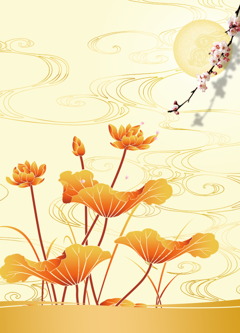 中国风金色莲花莲叶背景素材