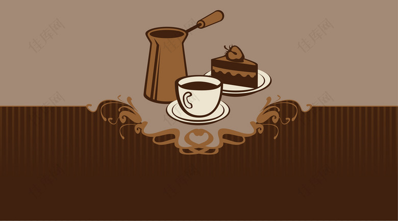 手绘咖啡蛋糕背景素材