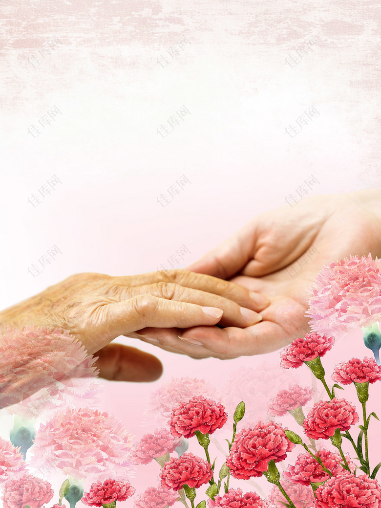 粉色温馨牵手母亲节手势花朵背景素材