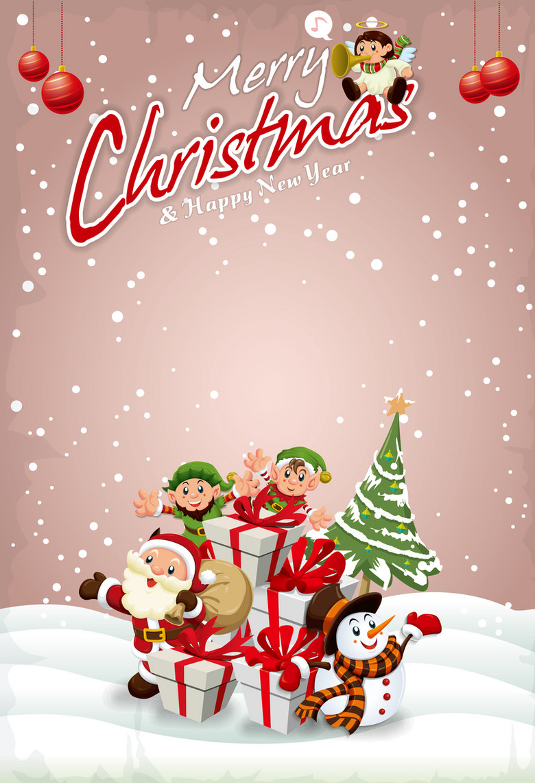 卡通圣诞人物雪景海报背景素材