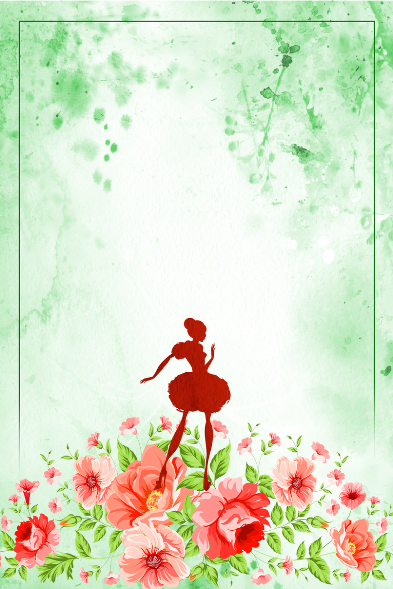 绿色插画花卉38女王节促销海报背景