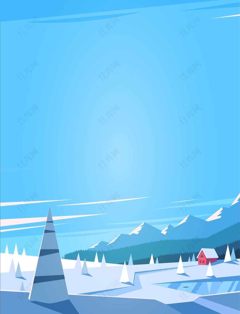 矢量卡通雪山雪景背景