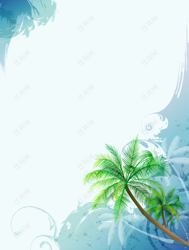 蓝色手绘花纹椰树背景