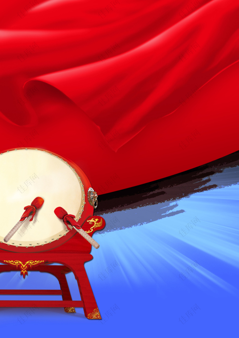 中国风擂鼓红绸红色背景素材
