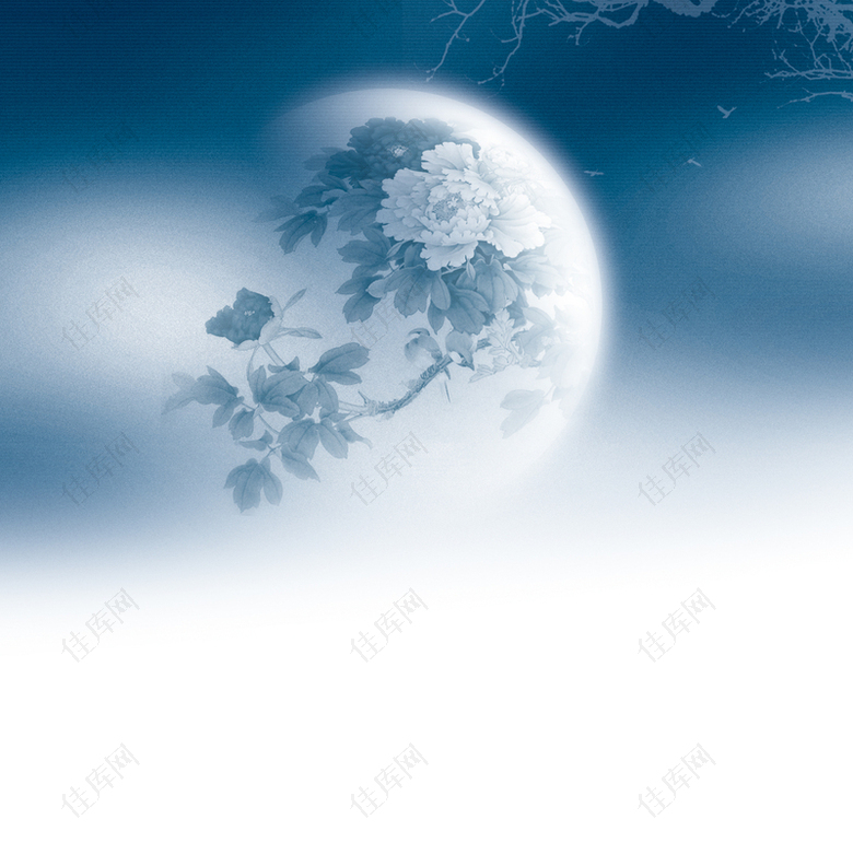 简约蓝色月球中秋主题海报背景