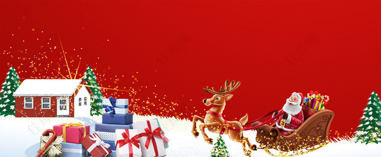 圣诞节拉雪橇卡通简约红色banner