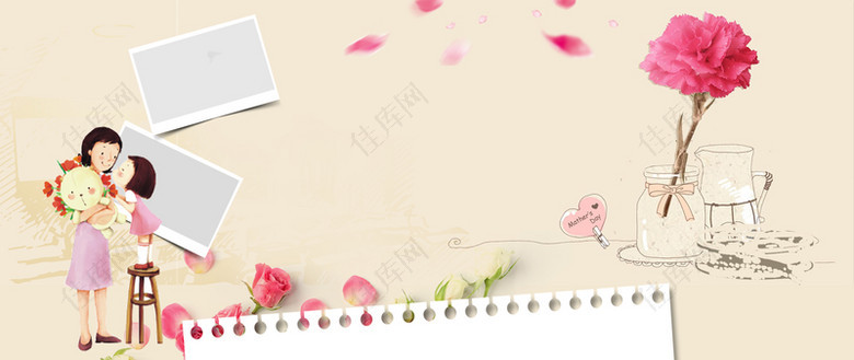信纸母亲节康乃馨粉色花瓣相片背景