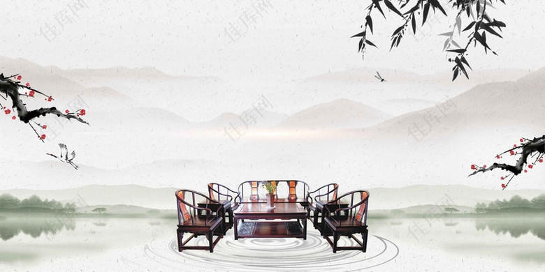 大气中国风古典家具展板背景模板
