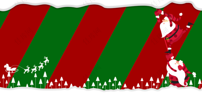 圣诞节卡通童趣手绘红绿banner