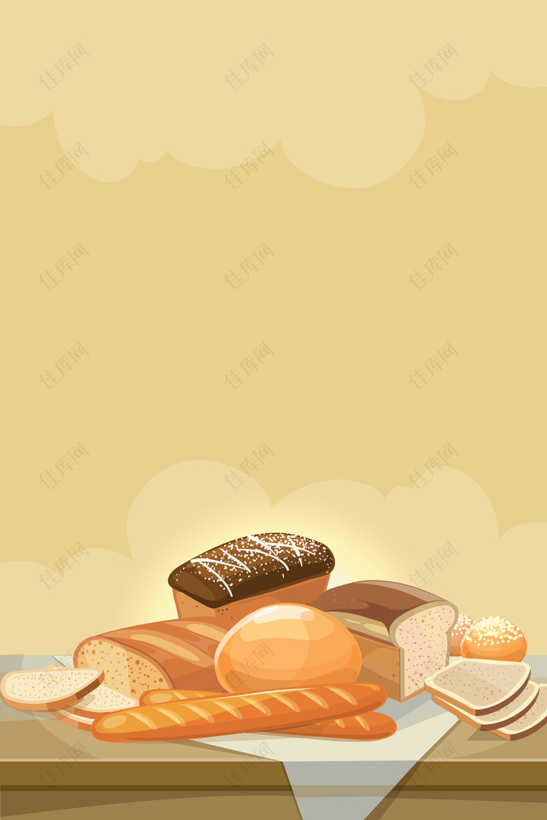 矢量卡通手绘面包美食面食背景