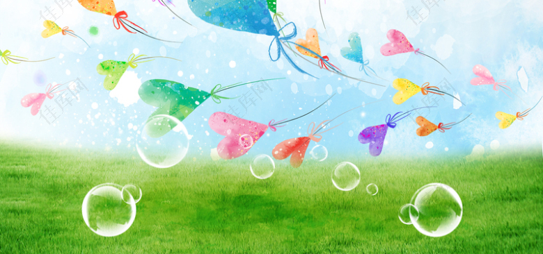 卡通手绘绿色环保爱心气球透明气泡海报banner